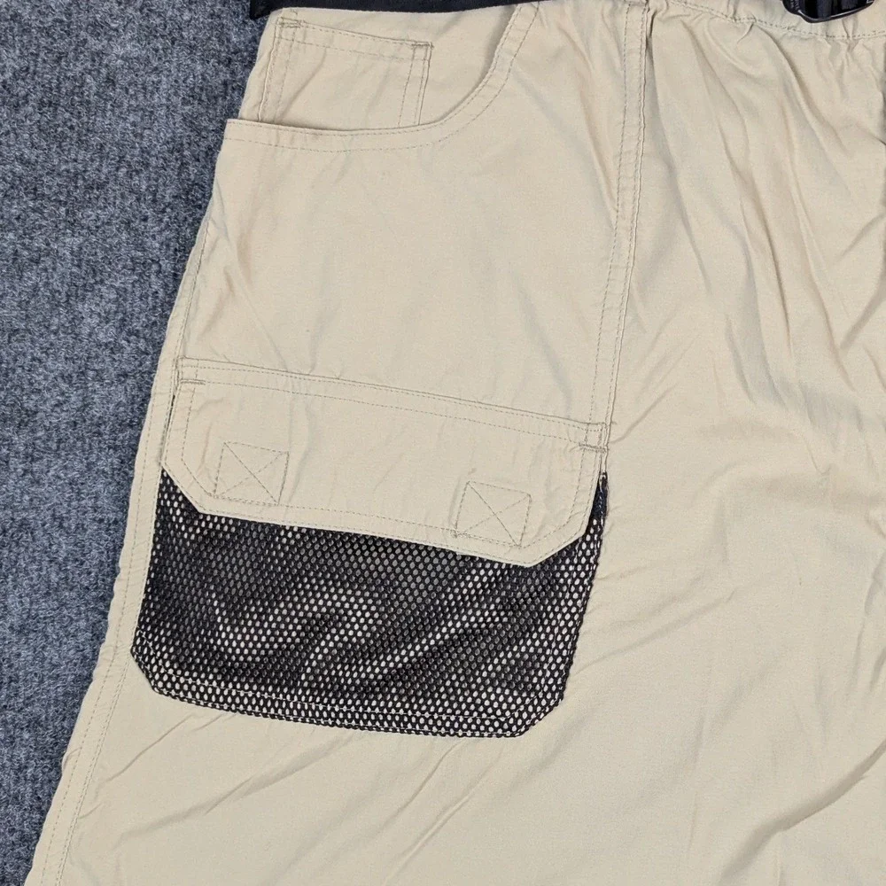 Orvis Mens XL Hiking Cargo Shorts Tan Nylon Built-in Belt Mesh Pocket Khaki